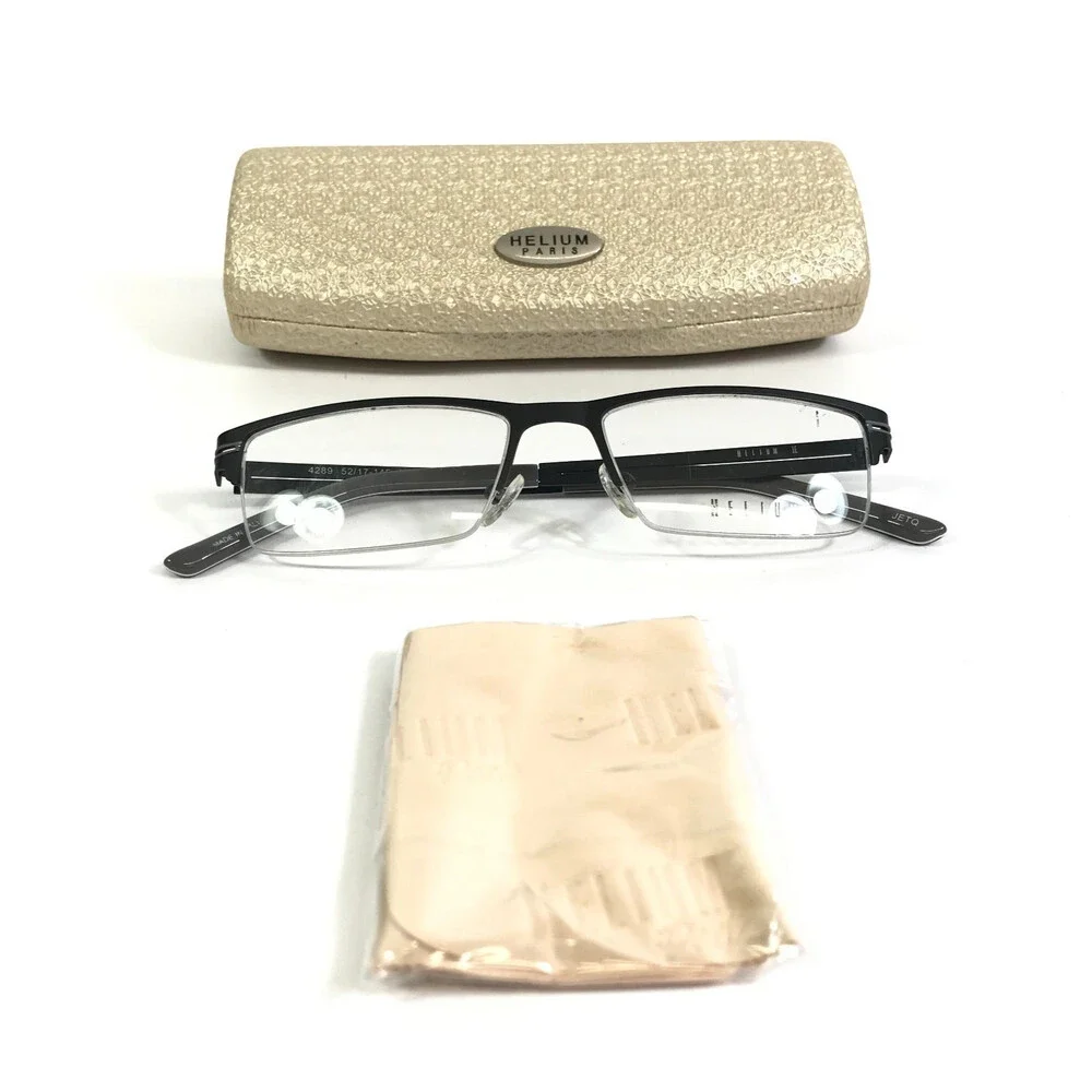 Helium Eyeglasses Frames 4289 MBK Matte Black Rectangle Half Rim 52-17-145